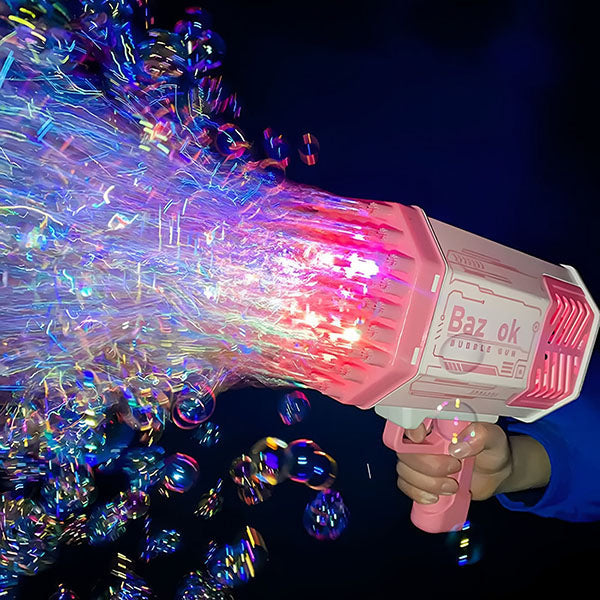 Pistola de bolhas com 69 furos e luzes LED coloridas