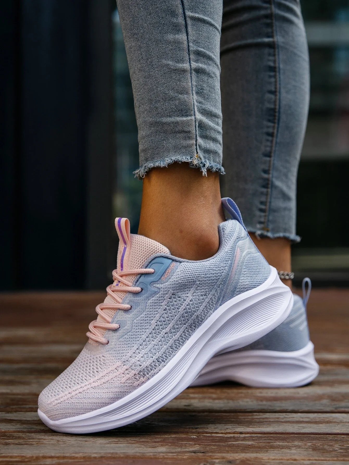 Tênis de Corrida Lace-Up Tecido Plus Size Feminino Esportes