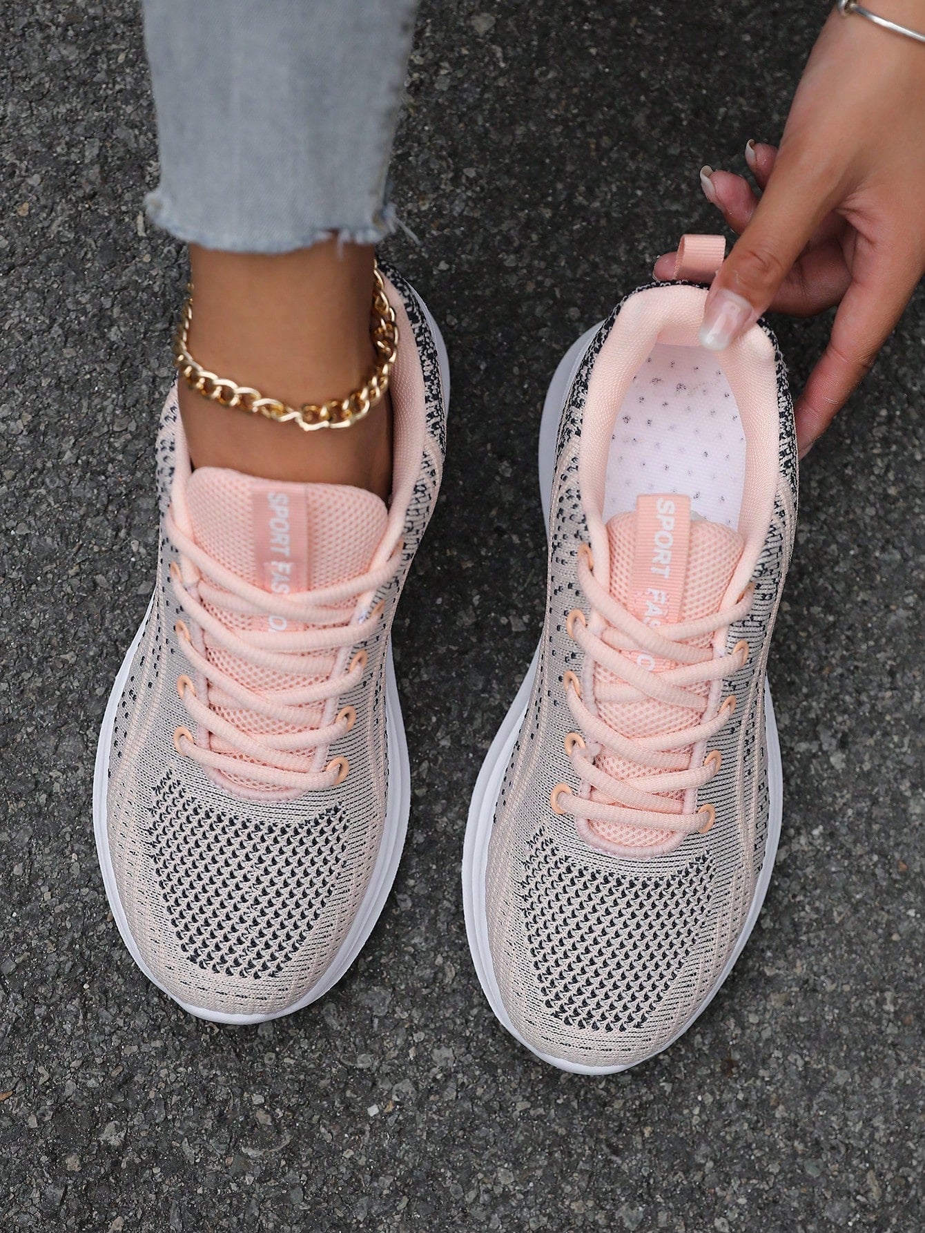 Tênis de Corrida Lace-Up Tecido Plus Size Feminino Esportes