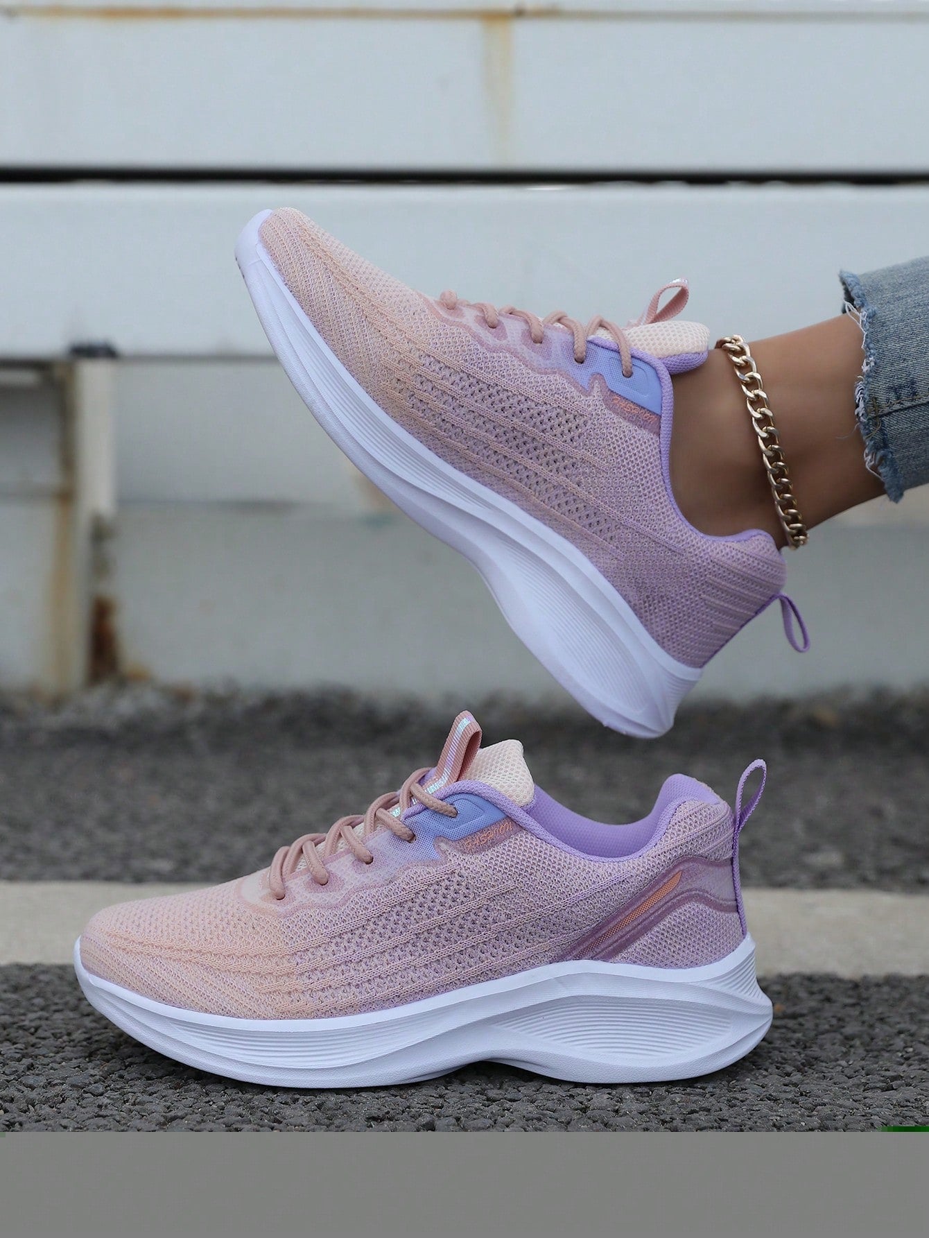 Tênis de Corrida Lace-Up Tecido Plus Size Feminino Esportes